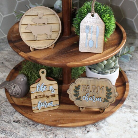 Handmade Life Is Better At The Farm Tiered Tray Decor - 8 Pieces - Picture 2 of 11